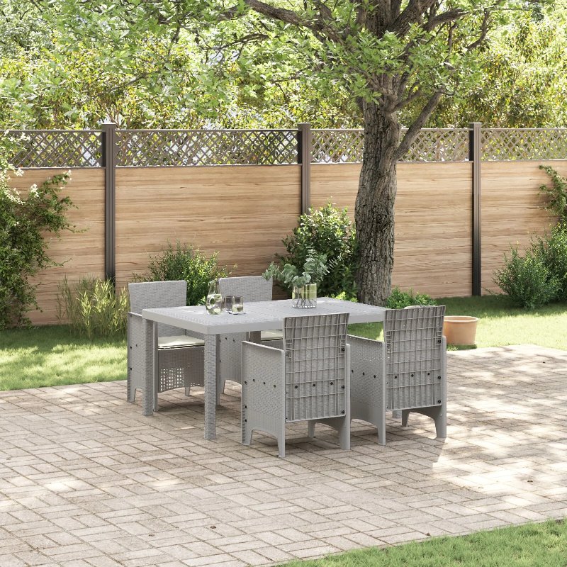 Hkh Conjunto De Jantar De Jardim De 5 Peças Com Almofadas Cinza Claro Polirattan - Cinzento