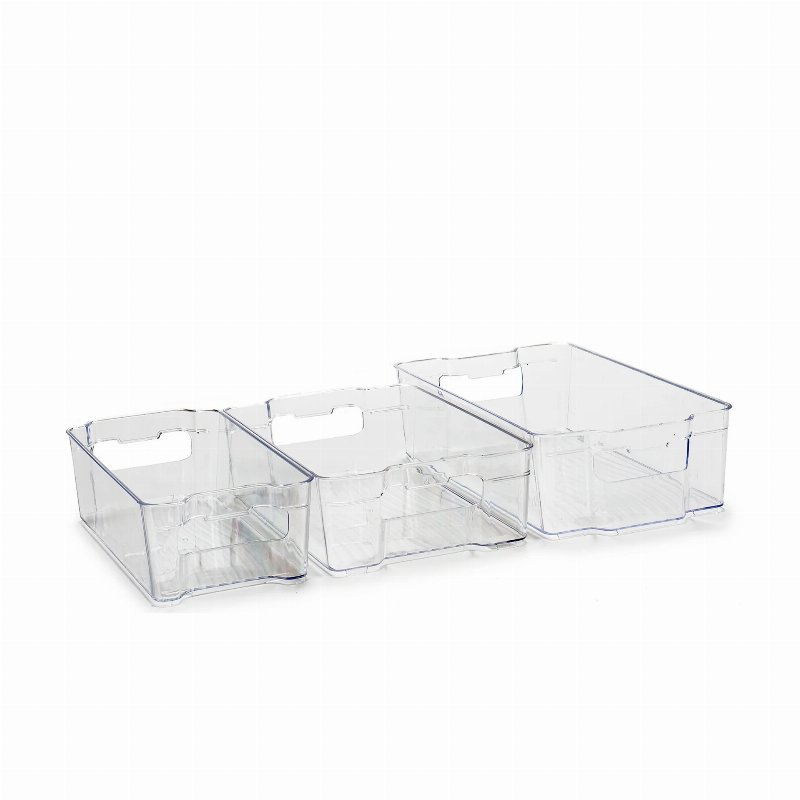 Conjunto 3 Cestos Organizadores Para Frigorífico Transparente 21,5 X 10 X 37,5 Cm