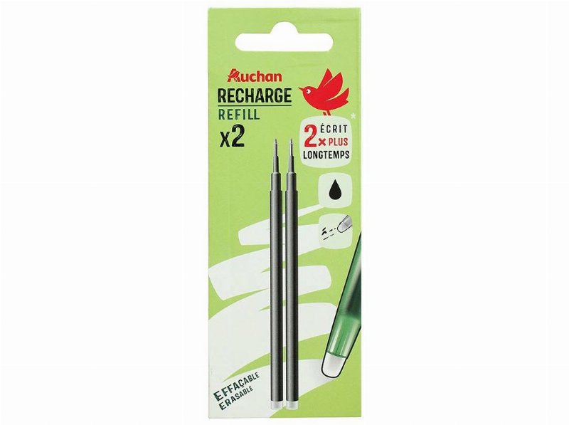 2 Recargas Para Caneta Gel Auchan Apagável Preta