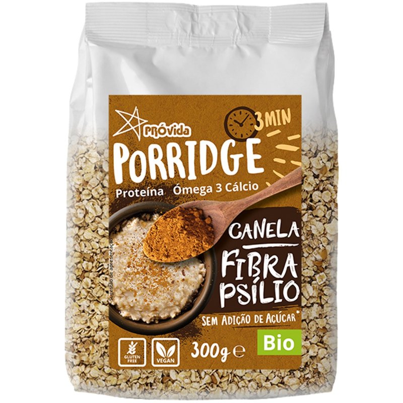 Papas De Aveia Porridge Canela E Fibra Psílio Sem Adição Açúcar Vegan Biológico Sem Glúten 300 g