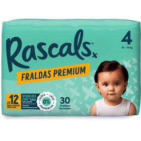 Fraldas Premium 10-15 kg T4 Rascals 30 Un
