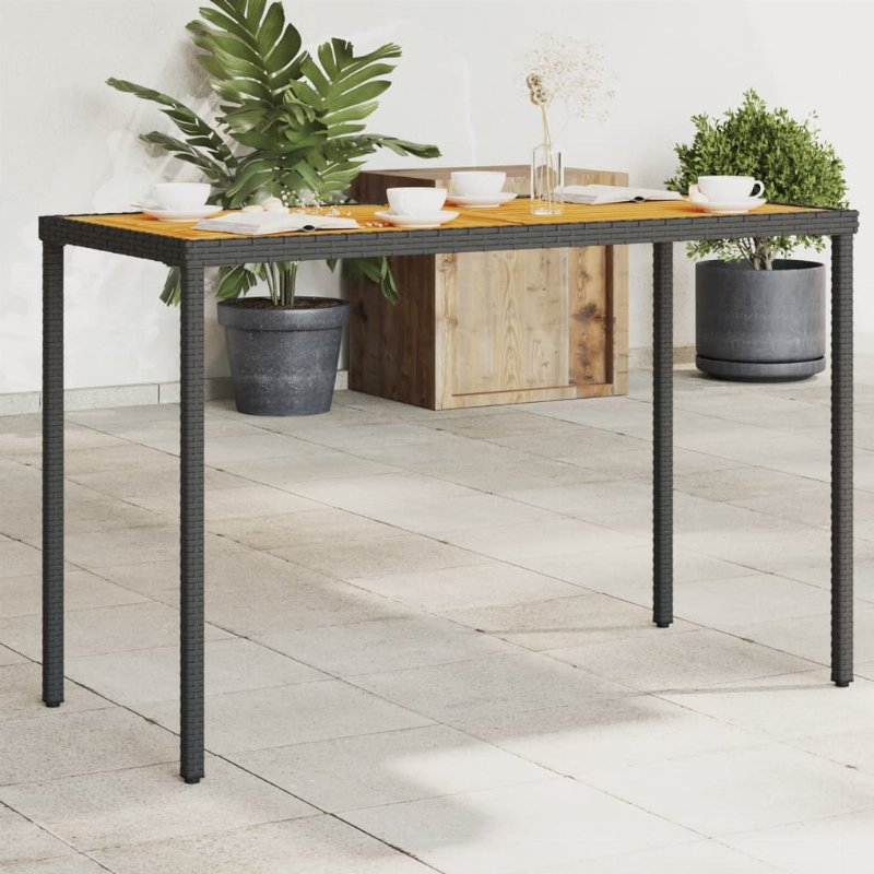 Hkh Mesa De Jardim Com Tampo Em Acácia 115X54X74 Cm Vime Pe - Preto