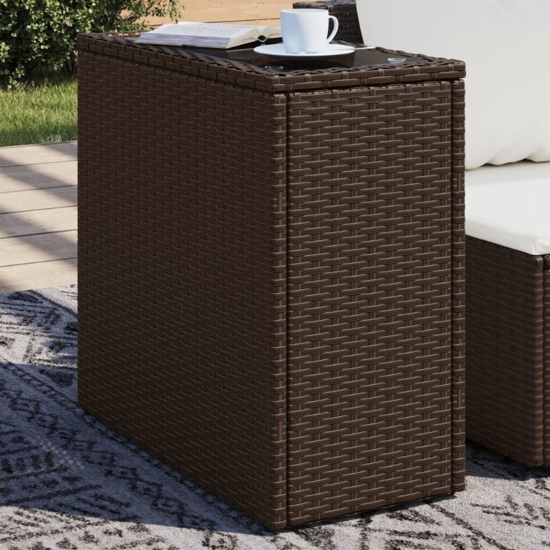 Hkh Mesa De Apoio Jardim Tampo Vidro 58X27,5X55 Cm Vime Pe Castanho - Marrom