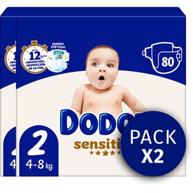 Fraldas Sensitive 4-8 kg T2 Dodot 160 Un (2 X 80 Un)