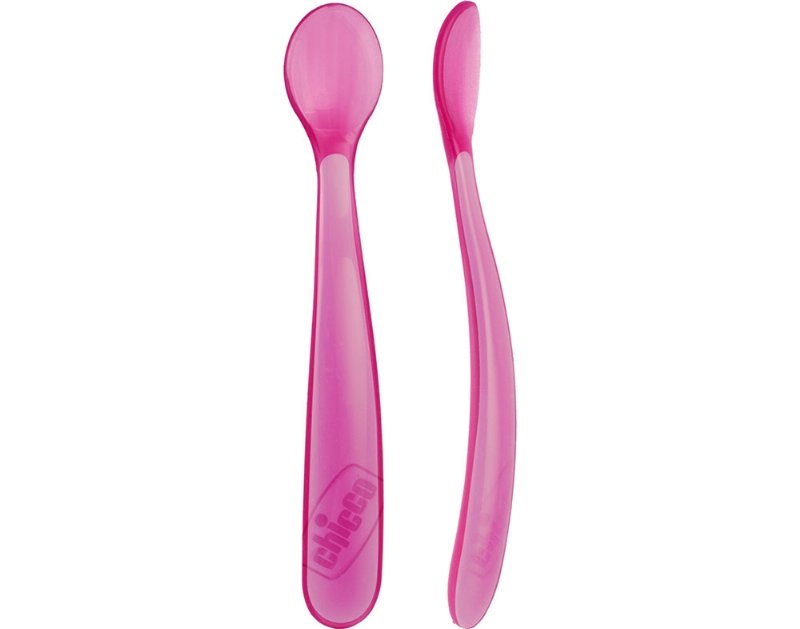 Colher Chicco Silicone Rosa +6Meses 2Un