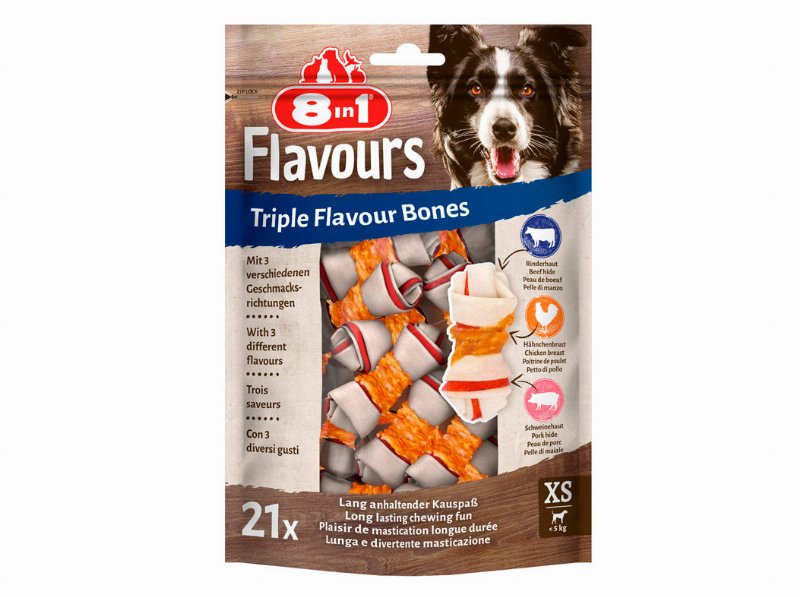Snacks Cão 8In1 Triple Flavour Xs Pack 21 Unidade