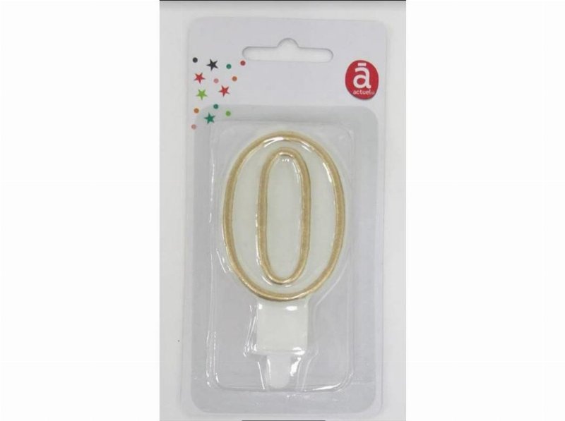 Vela Aniversário Nº 0 Actuel Branco C/Reb Dourado
