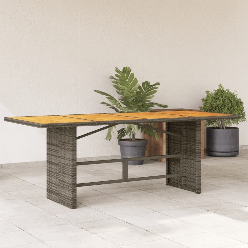 Hkh Mesa De Jardim Com Tampo Em Acácia 190X80X75 Cm Vime Pe Cinza - Cinzento