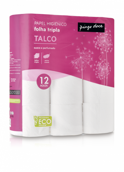 Papel Higiénico Perfumado Talco 3 Folhas Pingo Doce 12Un
