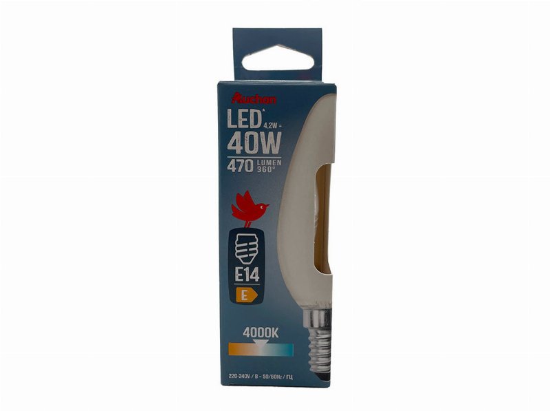 Lâmpada Led Vela Auchan E14 40W Luz Branca
