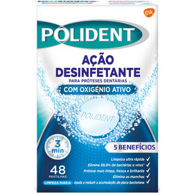 Pastilhas Limpeza De Próteses Dentárias Oxigénio Ativo Polident 48 Un