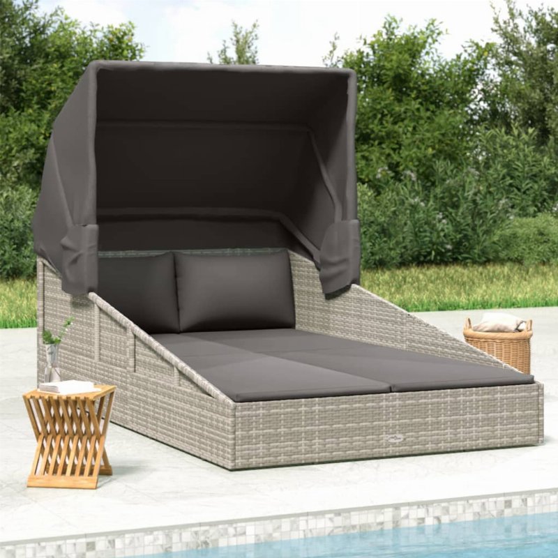 Hkh Espreguiçadeira C/ Teto Dobrável 200X114X128 Cm Vime Pe Cinza - Cinzeto