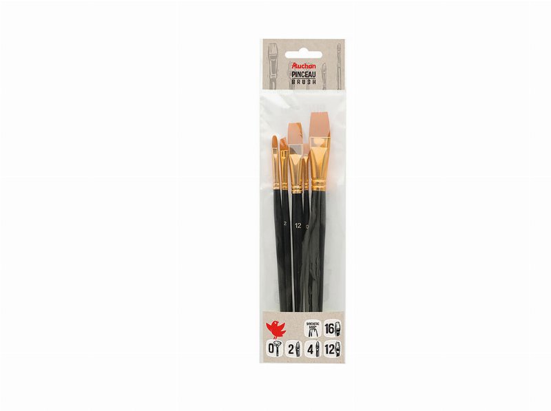 Pincel Plano Auchan N°0-2-4-12-16 5 Unidades