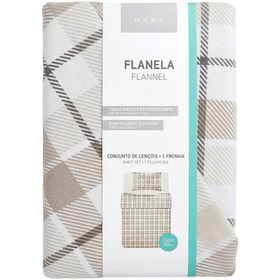 Conjunto De Lençóis Flanela 270X160Cm Quadrados Bege Kasa