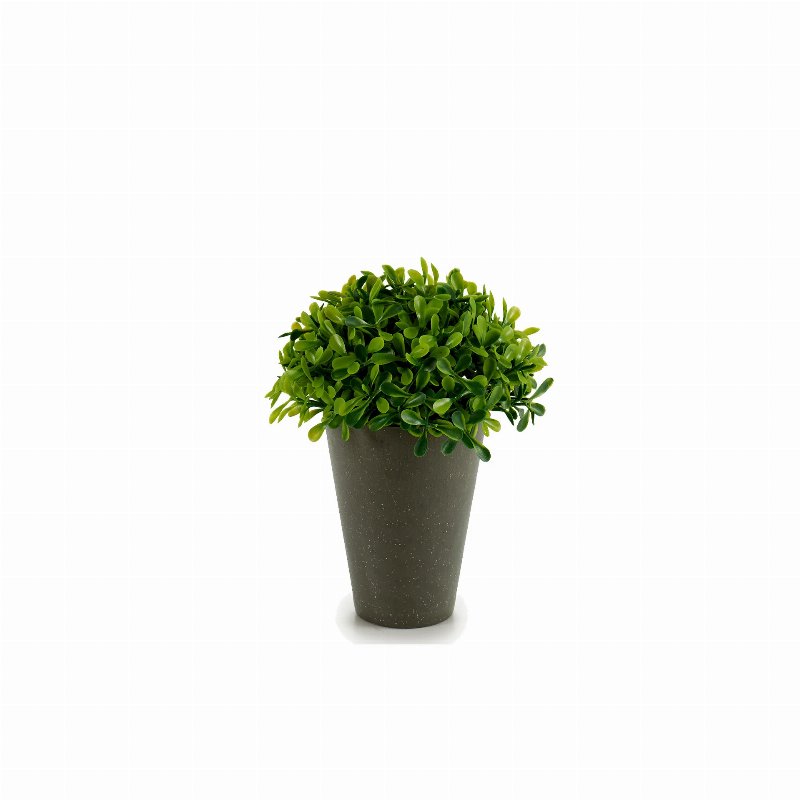 Vaso Cinza Com Planta Artificial Redonda