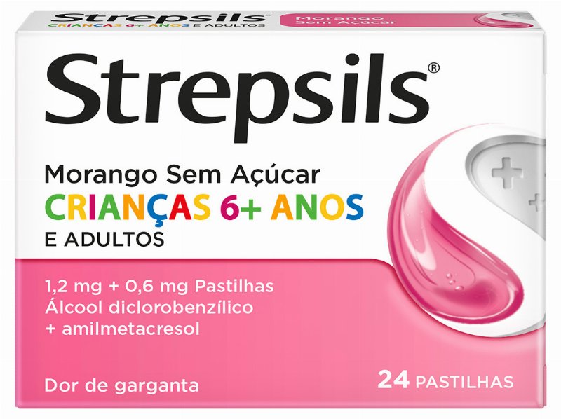 Pastilhas Strepsils Morango Sem Açúcar 24Un