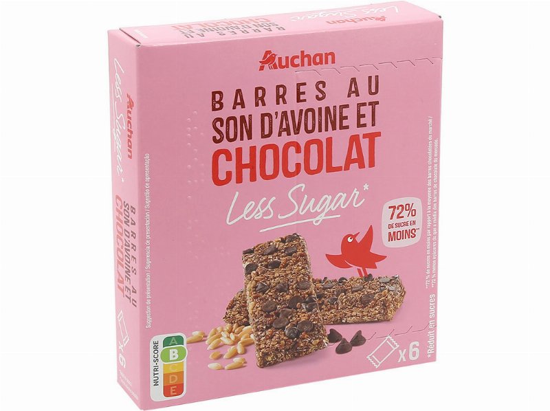 Barra De Cereais Auchan Less Sugar Aveia E Chocolate 6Un 180 g