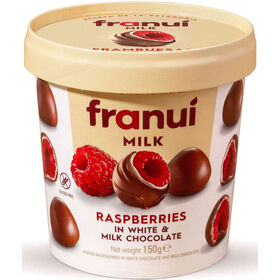 Framboesas Cobertas Com Chocolate Branco E Chocolate De Leite Franuí 150 gr