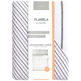 Conjunto De Lençóis Flanela 280X260Cm Riscas Cinza Kasa