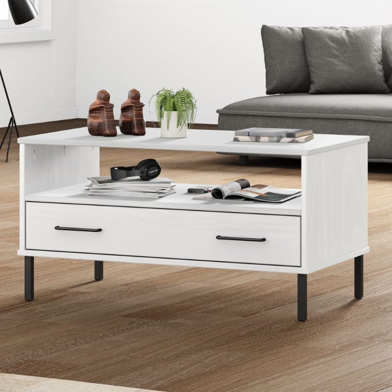 Hkh Mesa De Centro Com Pernas De Metal Oslo Branco Em Madeira Maciça