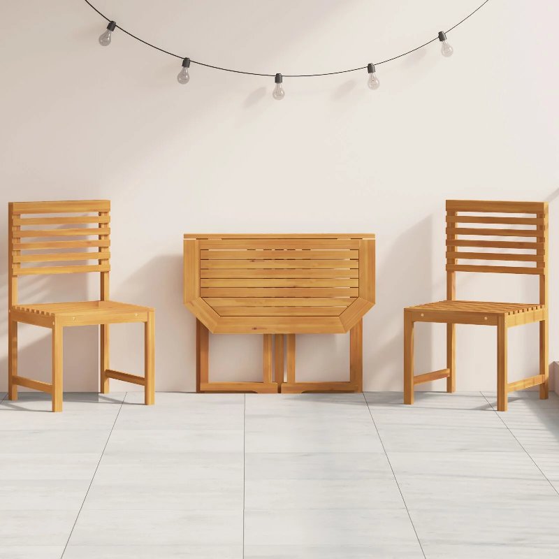 Conjunto De Bistrô De Jardim 3 Peças Hkh Em Madeira Sólida De Acácia - Castanho