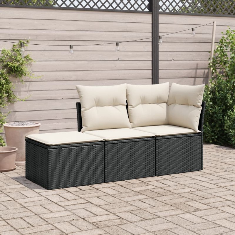 Hkh 3 Pcs Conjunto Sofás De Jardim Com Almofadões Vime Pe - Preto