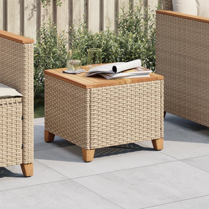 Hkh Mesa De Jardim 45X45X37 Cm Vime Pe E Madeira De Acácia - Bege