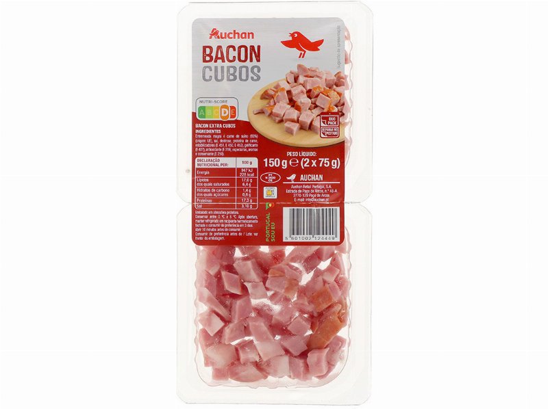 Bacon Extra Cubos Auchan 2X75 g
