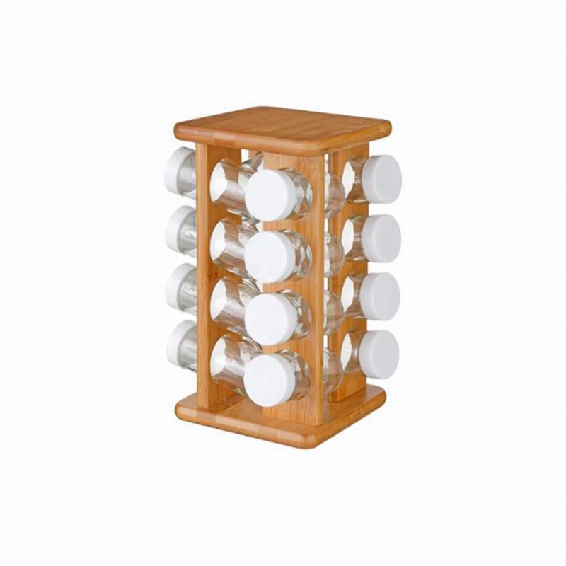 Suporte Bambu Com 16 Frascos Especiarias