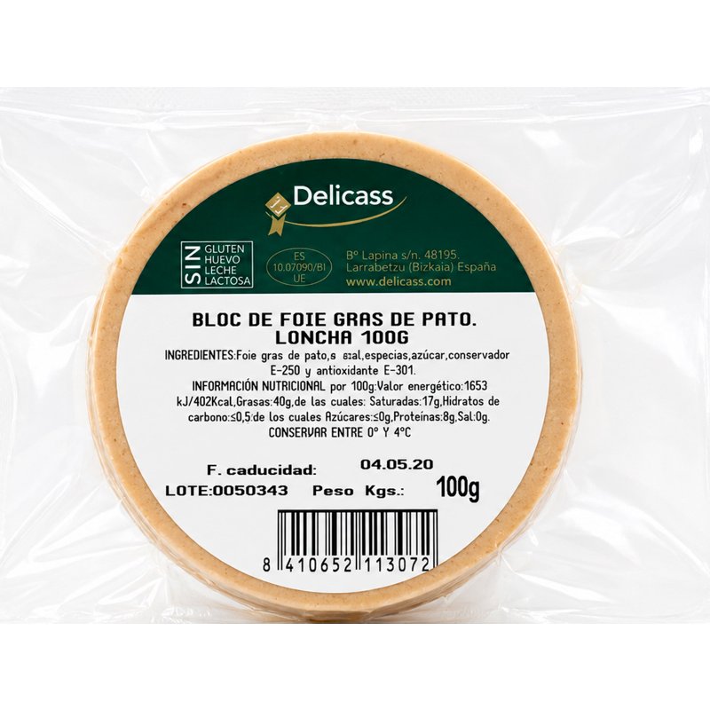 Bloco Foie Gras Pato Fatiado 100 g