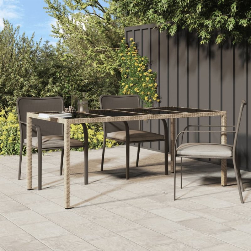 Hkh Mesa De Jardim 190X90X75 Cm Vidro Temperado E Vime Pe - Bege