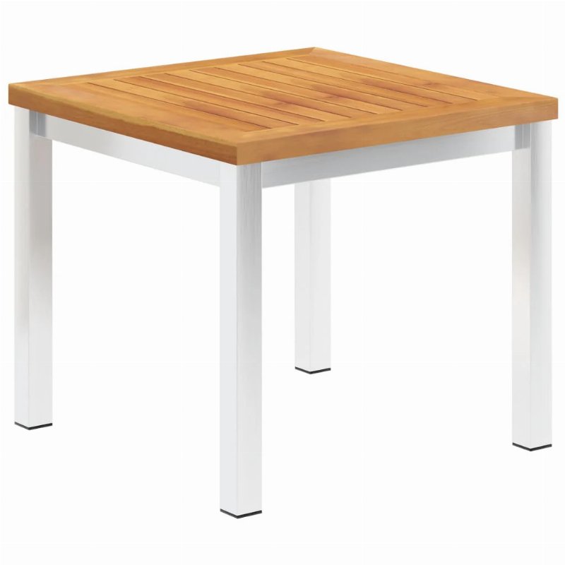 Hkh Mesa De Apoio Jardim 45X45X38 Cm Acácia Maciça/Aço Inoxidável - Marrom