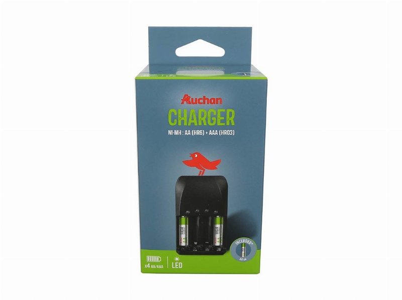 Carregador Com 4 Pilhas Aa Auchan Standard Aa (Hr6) + Aaa (Hr3) Hr6