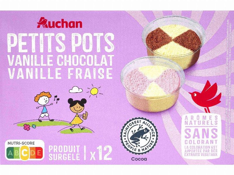Gelado Auchan Kids Baunilha Chocolate E Morango 12X60 ml