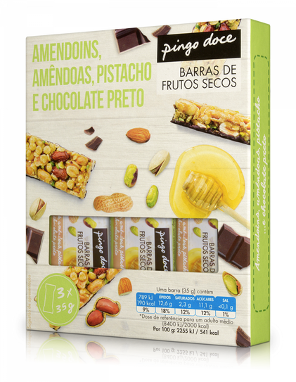 Barras De Amendoins, Amêndoas, Pistáchio E Chocolate Preto Pingo Doce 0.105Kg