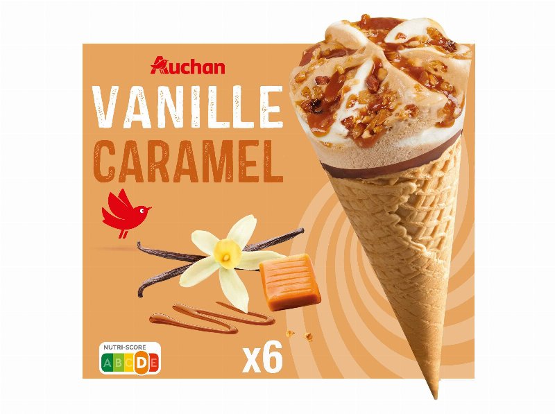 Gelado Cone Auchan Baunilha Caramelo 6X120 ml