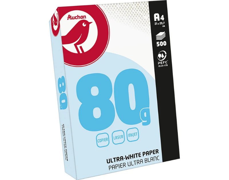 Resma De Papel A4 Auchan Ultrabranco 80 g 500 Folhas