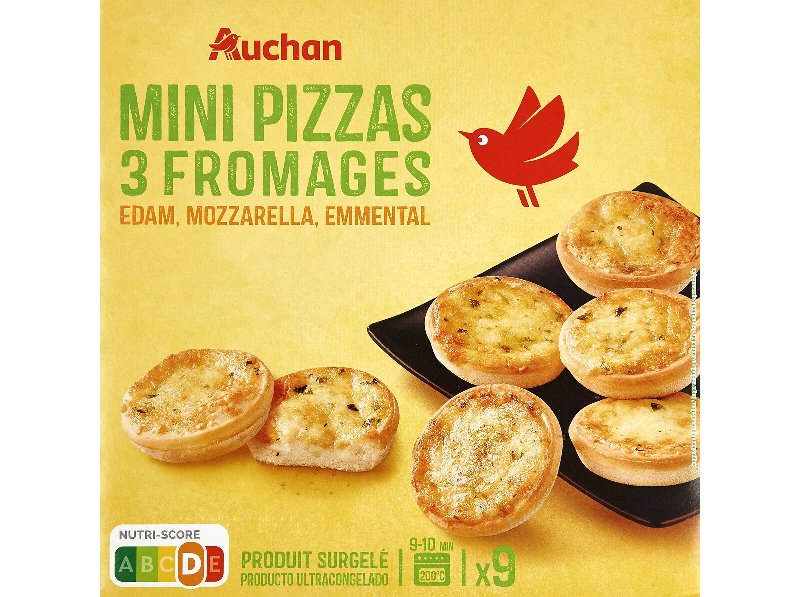 Mini Pizzas Auchan 3 Queijos Edam Mozzarella E Emmental 9Un 270 g