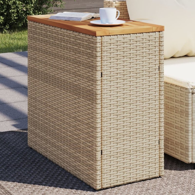 Hkh Mesa Apoio Jardim C/ Tampo Madeira 58X27,5X55 Cm Vime Pe - Bege