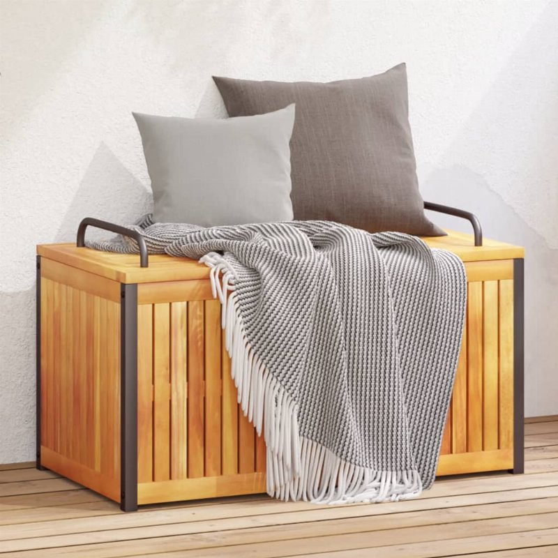Hkh Caixa P/ Almofadões De Exterior 85X45X45/53Cm Acácia Maciça/Aço - Marrom