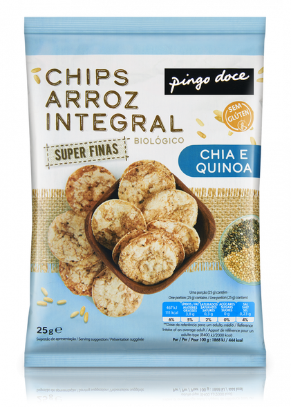 Chips De Arroz Integral Com Chia E Quinoa Pingo Doce 0.025Kg