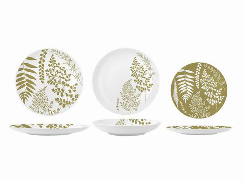 Serviço Porcelana Actuel Folhas Dourado 18 Peças