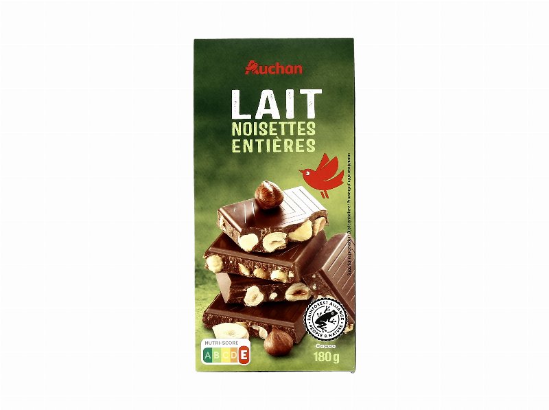 Chocolate Leite Auchan Com Avelãs Inteiras 180 g