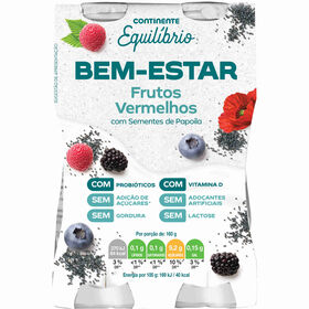 Iogurte Líquido Bem-Estar Frutos Vermelhos Sem Lactose Continente Equilíbrio 640 gr (4 Un)