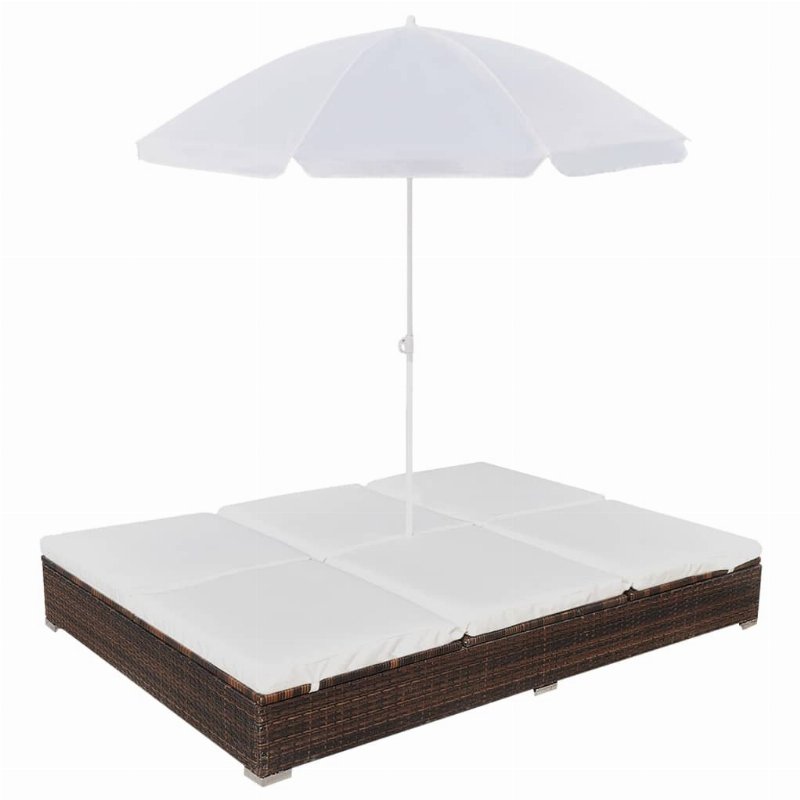 Hkh Espreguiçadeira De Exterior Com Guarda-Sol Vime Pe Castanho - Marrom