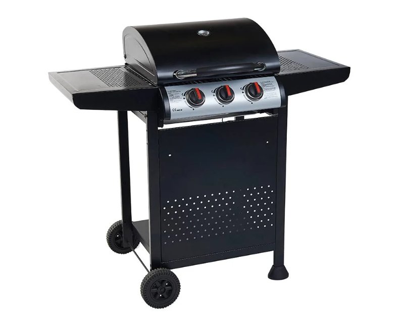 Barbecue A Gás Gardenstar Com 3 Queimadores Preto 110X57X98Cm