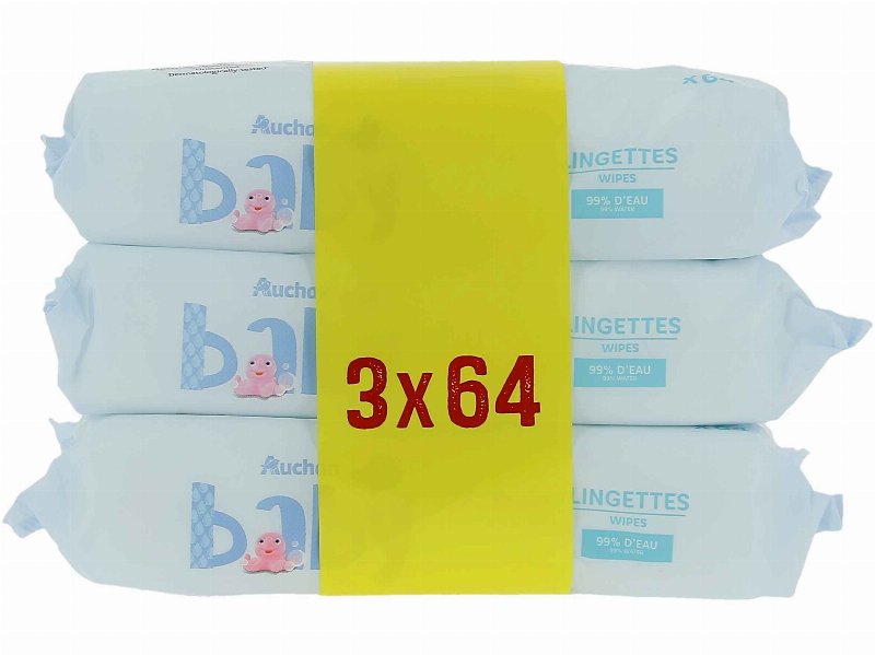 Toalhitas Auchan Baby Com 99% Água 3X64Un