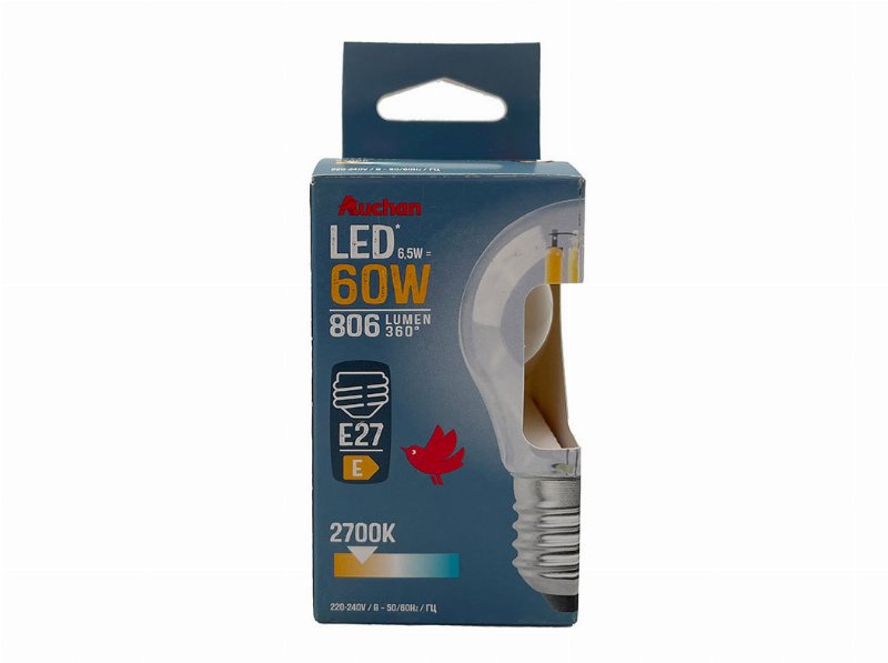 Lâmpada Led Esférica Auchan E27 60W Luz Amarela