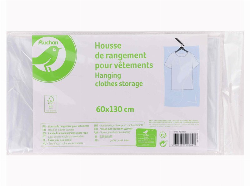 Saco Para Fatos Auchan Essencial 60X130Cm