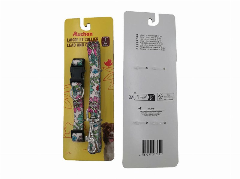 Coleira Estampada Auchan 25-35Cm +Trela 120Cm